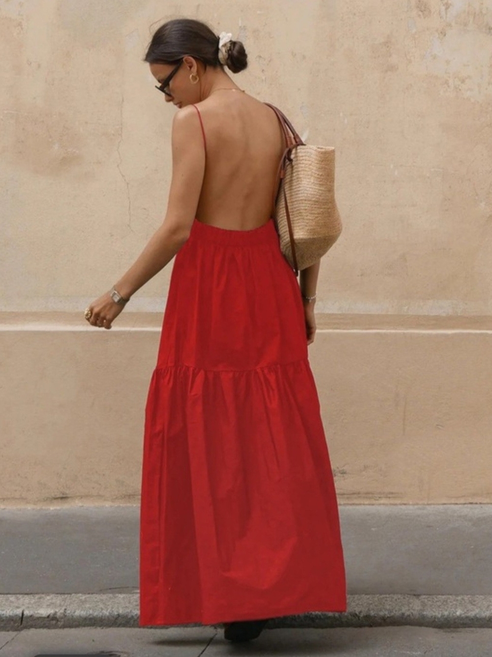 Commense Scarlet Backless Spaghetti-Strap Maxi Dress